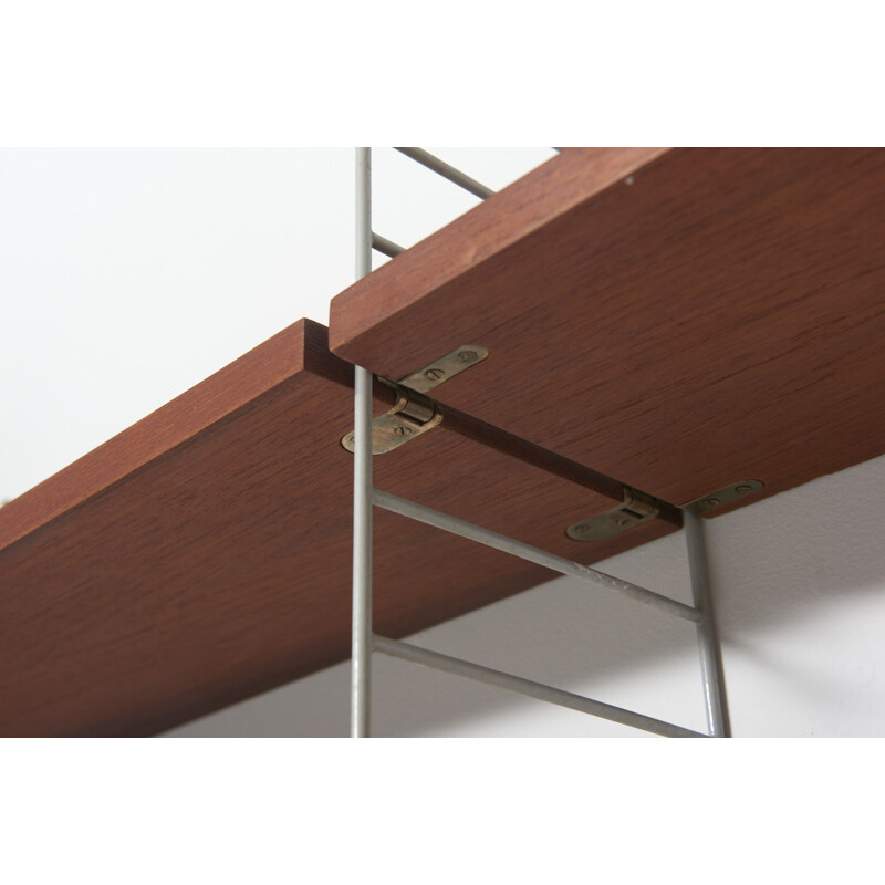 Mid century wall system in teak with 11 shelves By Nisse Strinning for String, Sweden 1950s