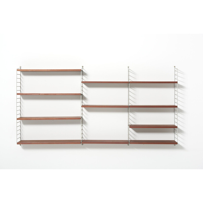 Mid century wall system in teak with 11 shelves By Nisse Strinning for String, Sweden 1950s