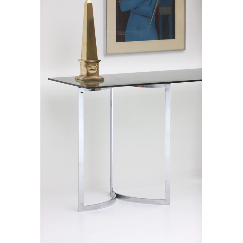 Console vintage smoked glass and chrome legs 1970s