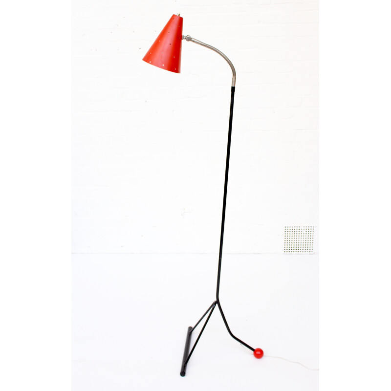 Dutch Hala Zeist red metal floor lamp - 1960s