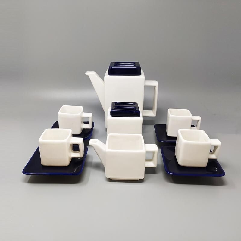 Blue and white coffee set mid century by F.lli Brambilla, Italy 1970s