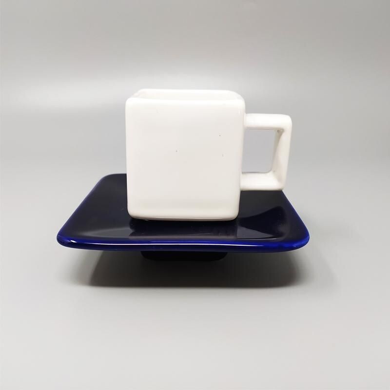 Blue and white coffee set mid century by F.lli Brambilla, Italy 1970s