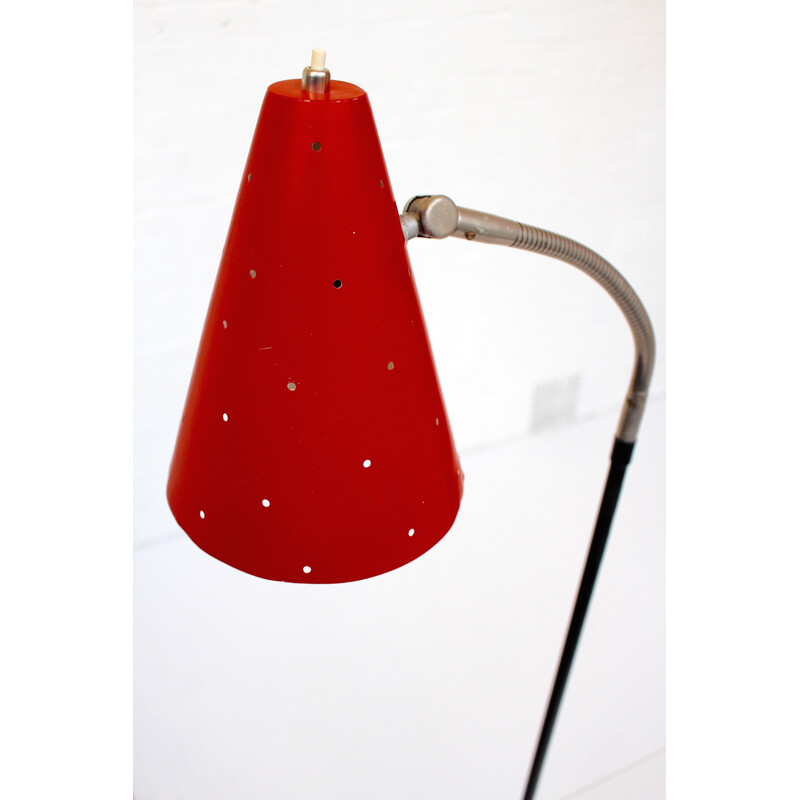 Dutch Hala Zeist red metal floor lamp - 1960s