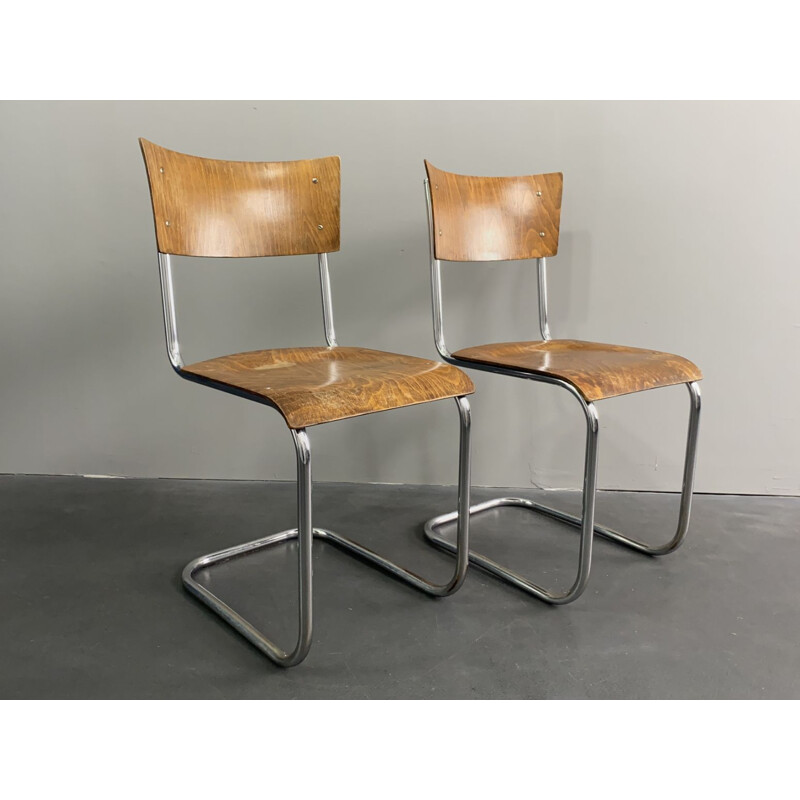Ein Paar Bauhaus-Stühle B 43 Vintage von Mart Stam für Robert Slezak - Thonet-Mundus-Lizenz, Tschechoslowakei 1932
