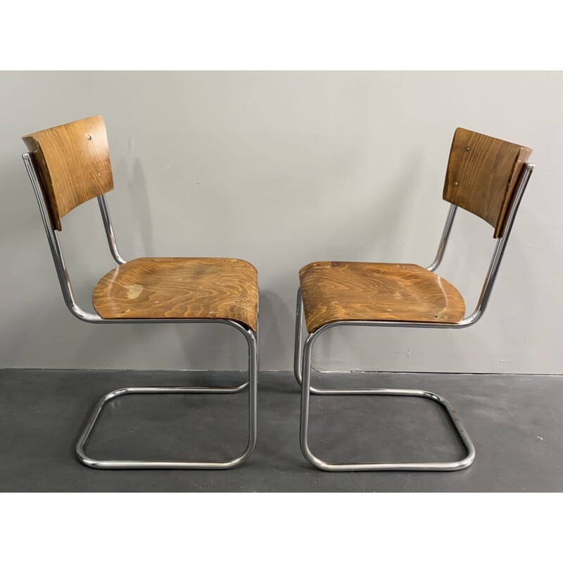 Ein Paar Bauhaus-Stühle B 43 Vintage von Mart Stam für Robert Slezak - Thonet-Mundus-Lizenz, Tschechoslowakei 1932