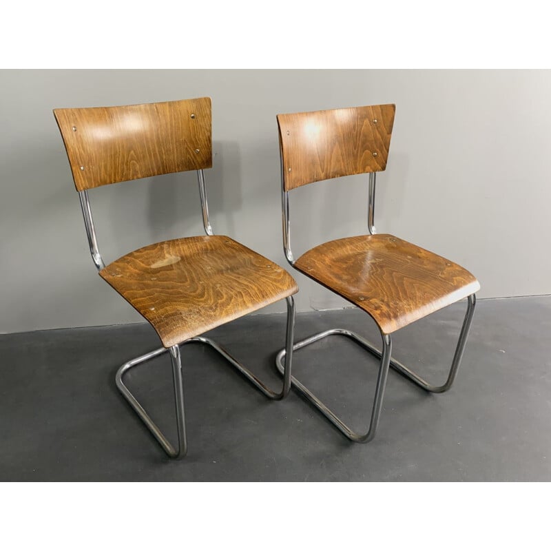 Ein Paar Bauhaus-Stühle B 43 Vintage von Mart Stam für Robert Slezak - Thonet-Mundus-Lizenz, Tschechoslowakei 1932