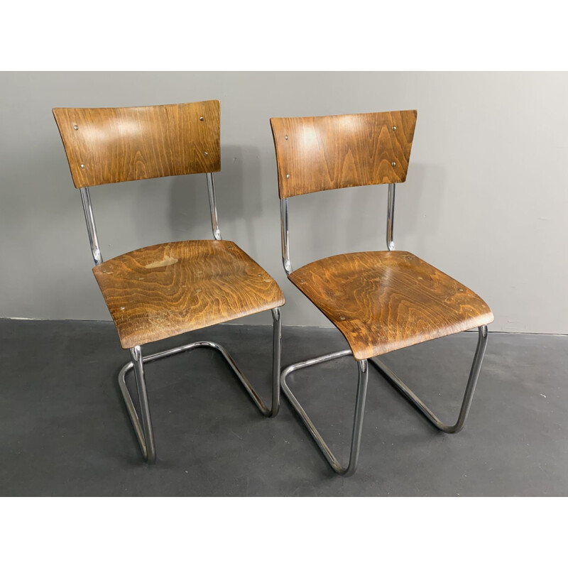 Ein Paar Bauhaus-Stühle B 43 Vintage von Mart Stam für Robert Slezak - Thonet-Mundus-Lizenz, Tschechoslowakei 1932