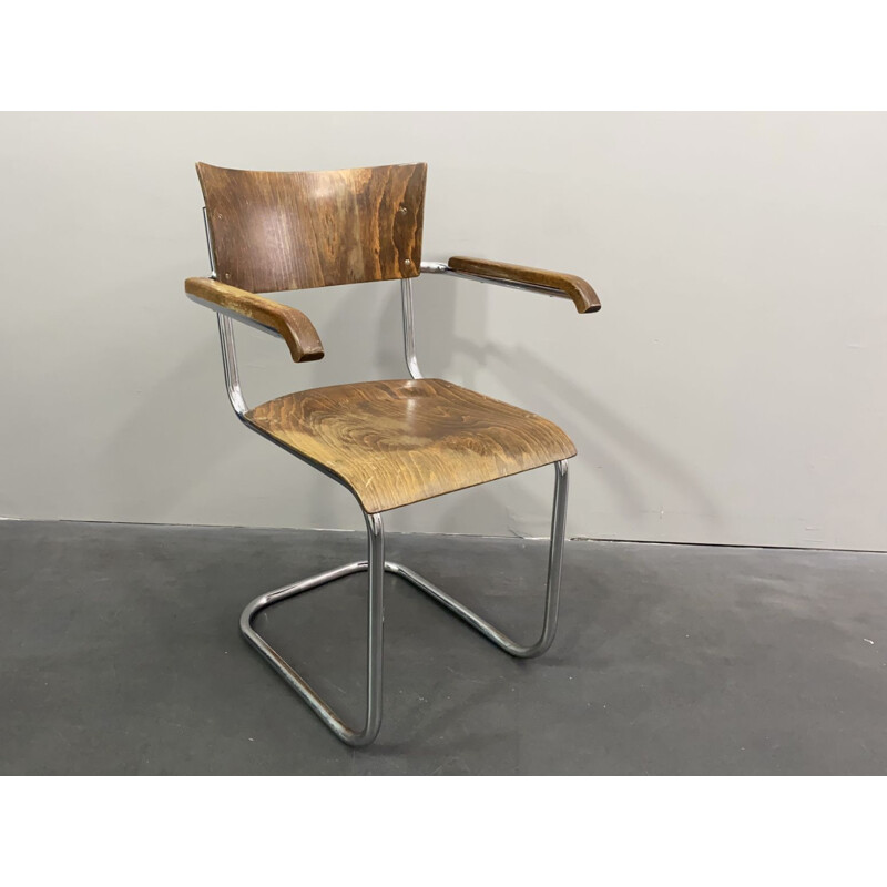 Sedia vintage Bauhaus S 43 F di Mart Stam per Robert Slezak Licenza Thonet Mundus