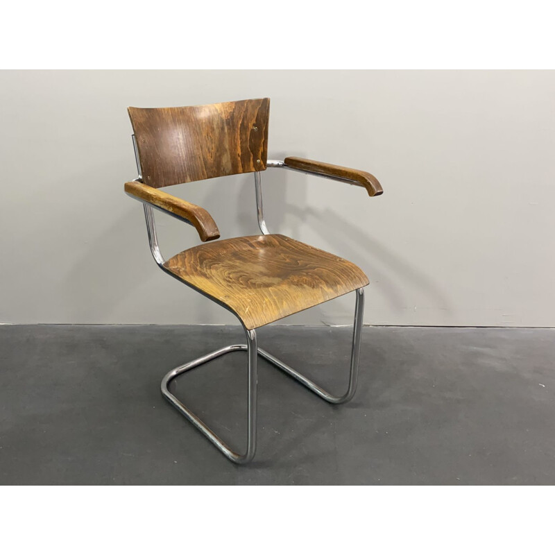 Sedia vintage Bauhaus S 43 F di Mart Stam per Robert Slezak Licenza Thonet Mundus