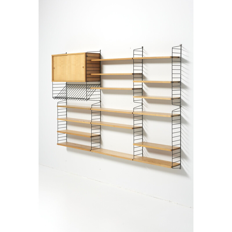 Vintage large ash shelving system by Nisse Strinning for String Sweden 1950s