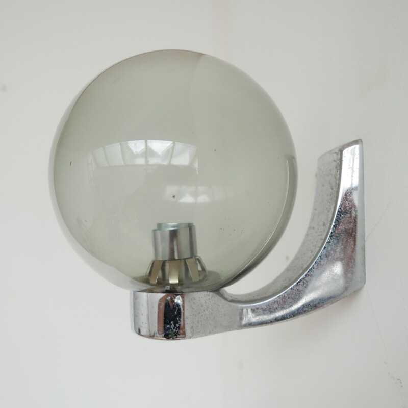 Pair of vintage glass and chrome wall sconces Holland 1970s