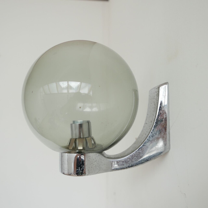 Pair of vintage glass and chrome wall sconces Holland 1970s