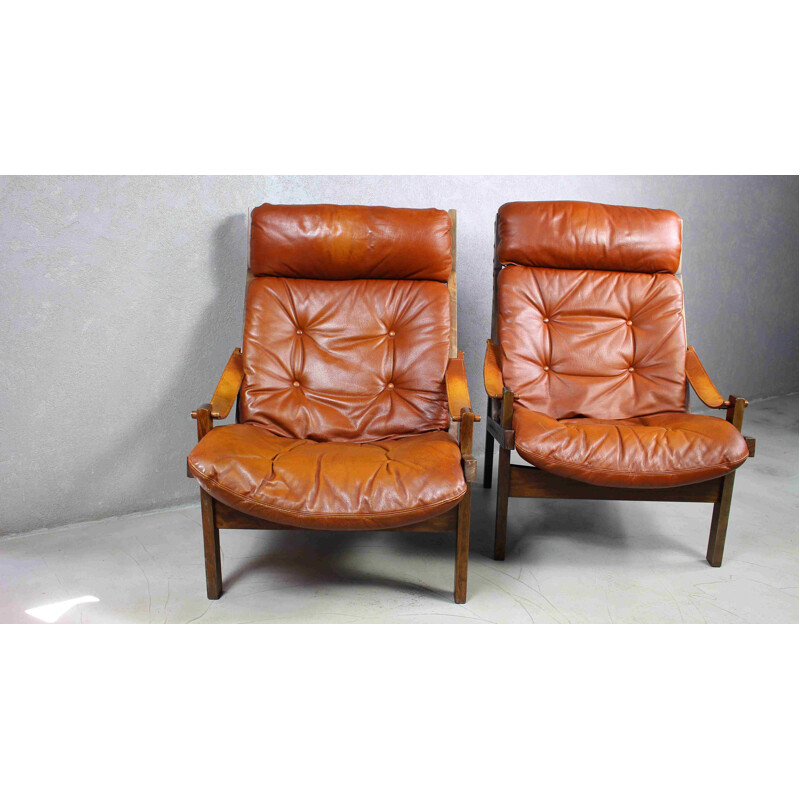 Pair of vintage Hunter armchairs by Torbjørn Afdal for Bruksbo 1970s