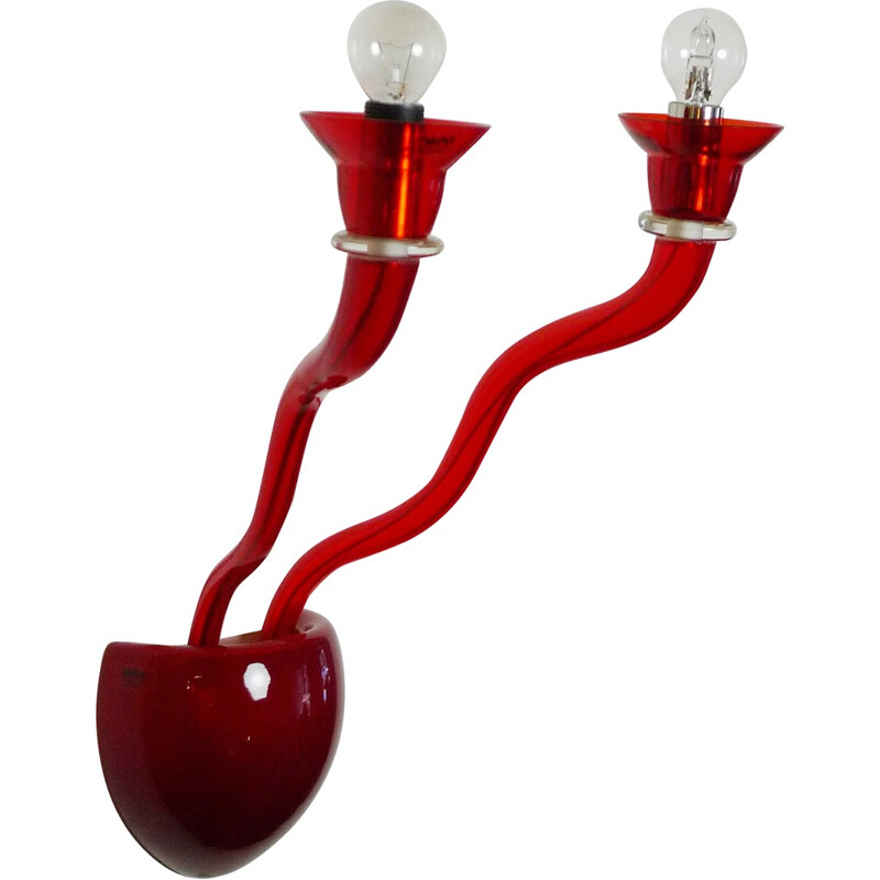 Vintage wall lamp in red Murano glass by Örni Halloween for Artemide, Italy1990