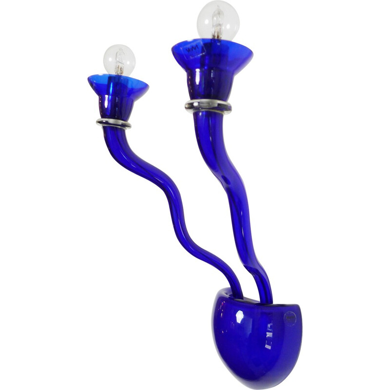 Vintage blue Murano glass wall lamp by Örni Halloween for Artemide, Italy 1990