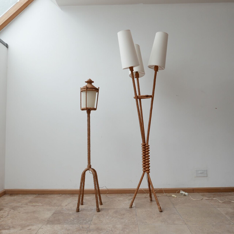 Vintage Audoux-Minet rope floor lamp France 1960s