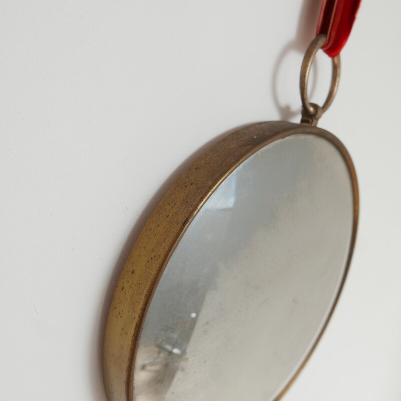 Vintage convex brass pocket watch mirror 1970s