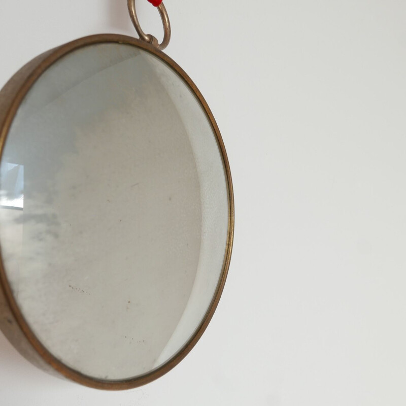 Miroir de montre de poche vintage convexe en laiton 1970