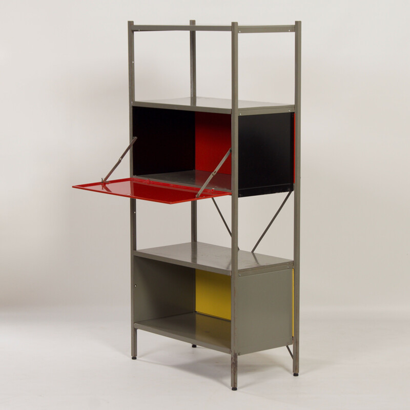 Vintage cabinet model 663 red, black, yellow by Wim Rietveld for Gispen 1954s