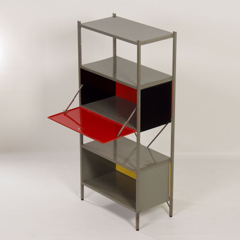 Vintage cabinet model 663 red, black, yellow by Wim Rietveld for Gispen 1954s