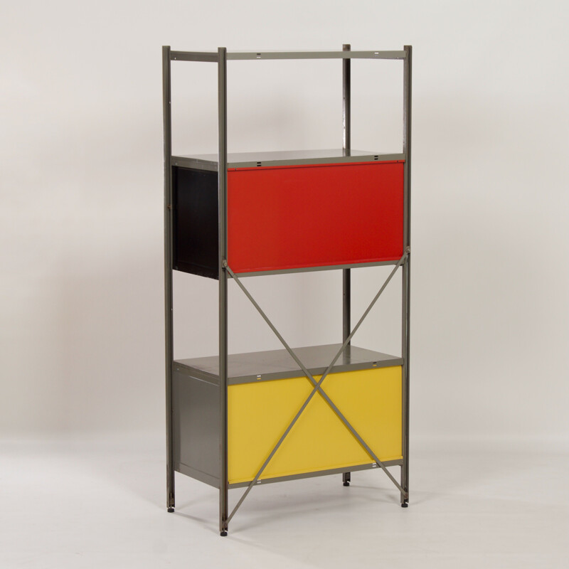 Vintage cabinet model 663 red, black, yellow by Wim Rietveld for Gispen 1954s