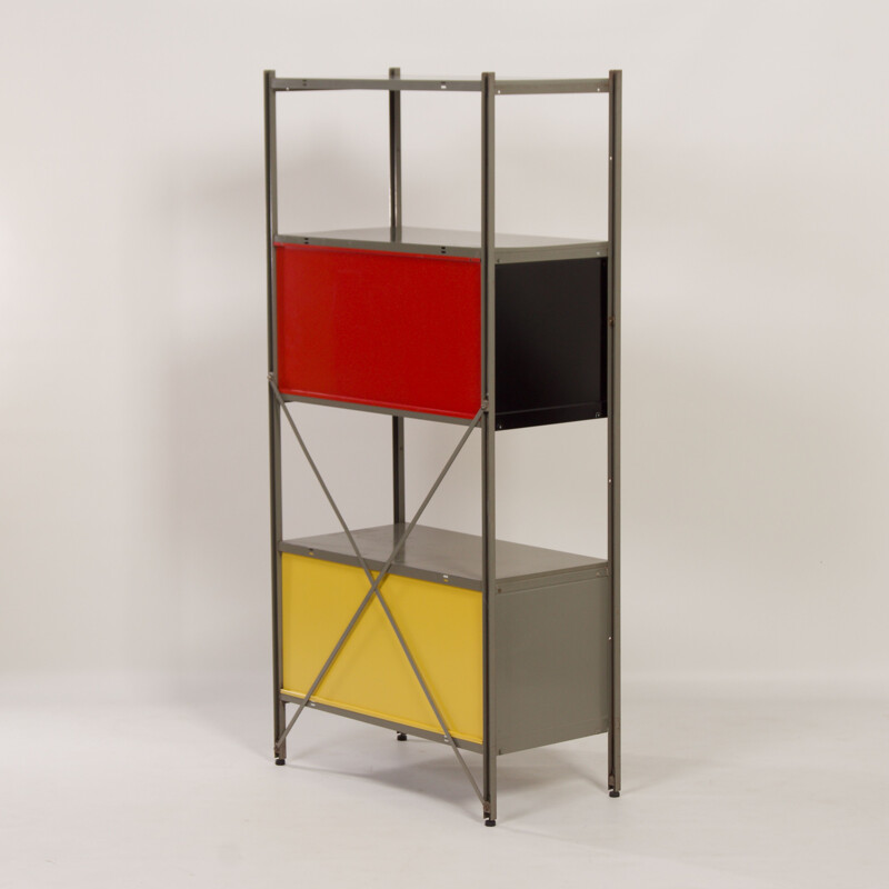 Vintage cabinet model 663 red, black, yellow by Wim Rietveld for Gispen 1954s