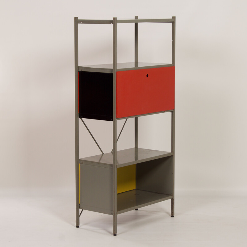 Vintage cabinet model 663 red, black, yellow by Wim Rietveld for Gispen 1954s
