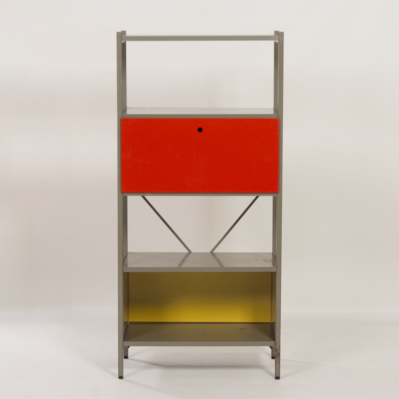 Vintage cabinet model 663 red, black, yellow by Wim Rietveld for Gispen 1954s