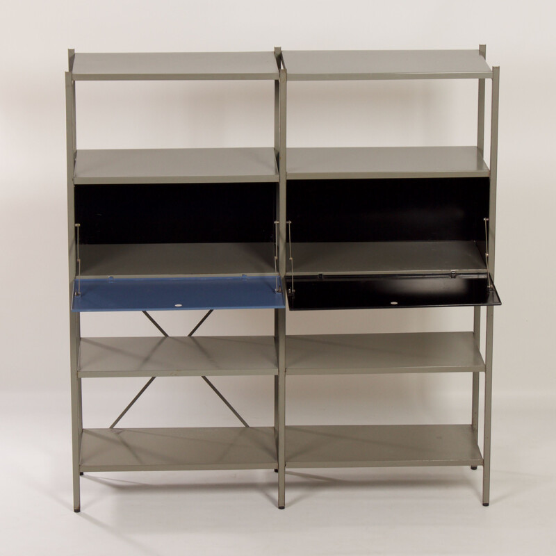 Vintage zwart-blauwe garderobe model 663 van Wim Rietveld voor Gispen, 1954