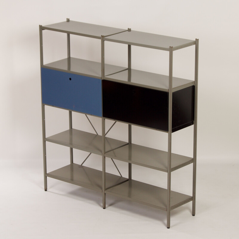 Armadio vintage nero e blu modello 663 di Wim Rietveld per Gispen, 1954