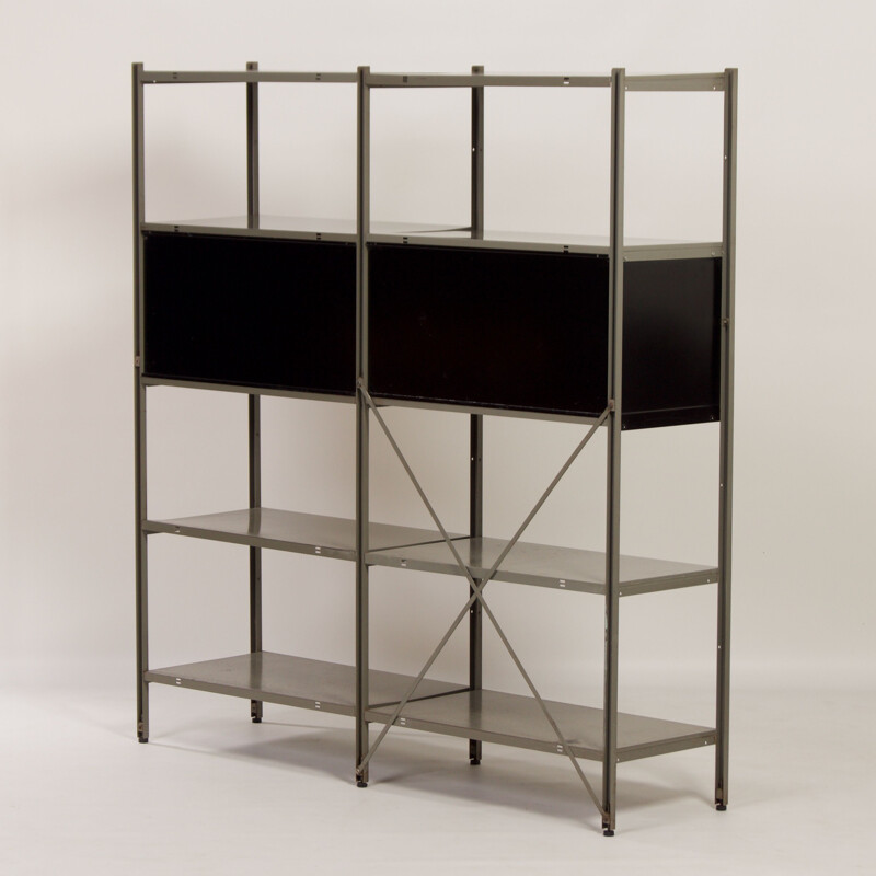 Vintage zwart-blauwe garderobe model 663 van Wim Rietveld voor Gispen, 1954