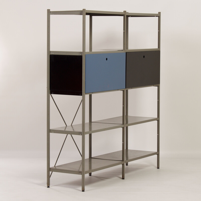 Schwarzer und blauer Vintage-Schrank modelliert 663 von Wim Rietveld für Gispen, 1954