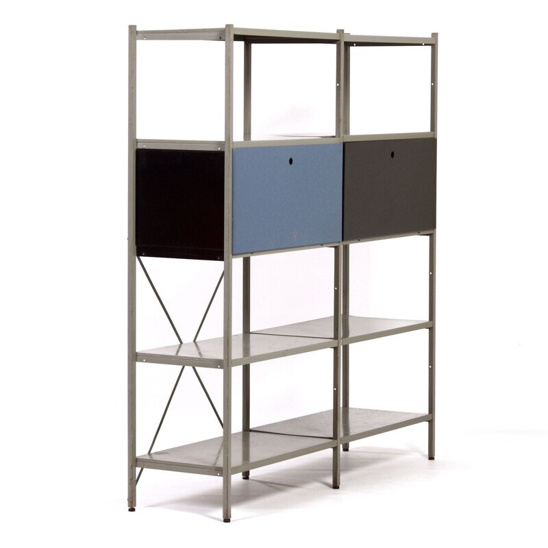 Schwarzer und blauer Vintage-Schrank modelliert 663 von Wim Rietveld für Gispen, 1954