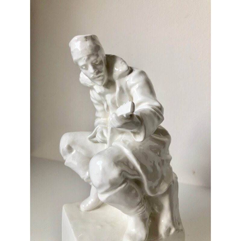 Vintage porcelain man playing art deco lute with lute, Czechoslovakia 1940
