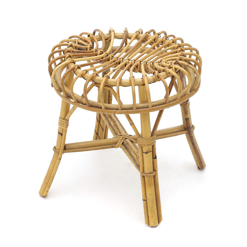 Vintage rattan stool Italy 1960s