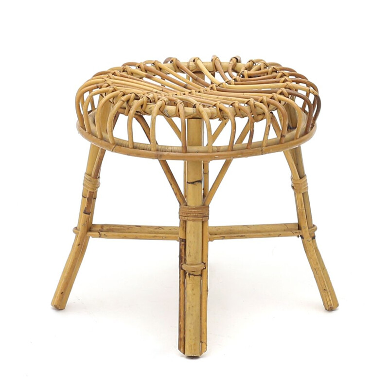 Vintage rattan stool Italy 1960s