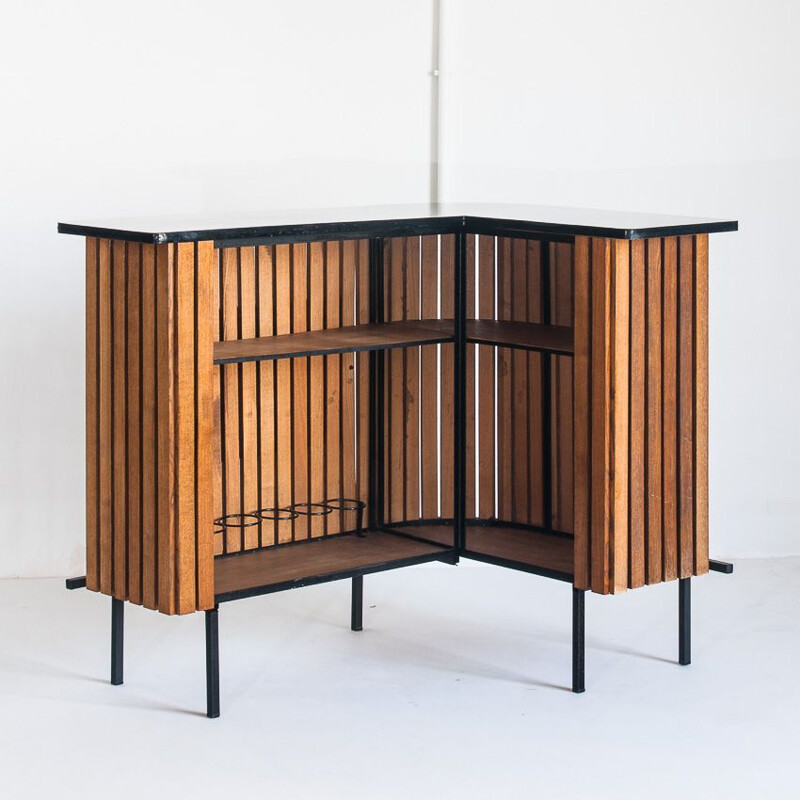 Vintage oak bar by Jacques Adnet. France 1960s