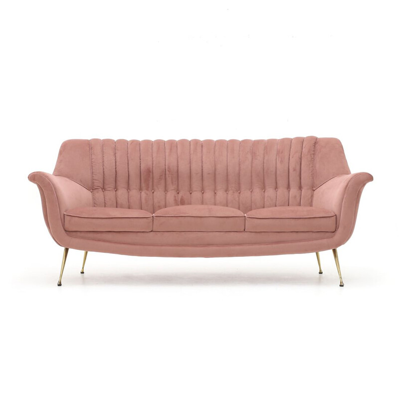 Vintage 3-Sitzer-Sofa aus rosa Samt 1950