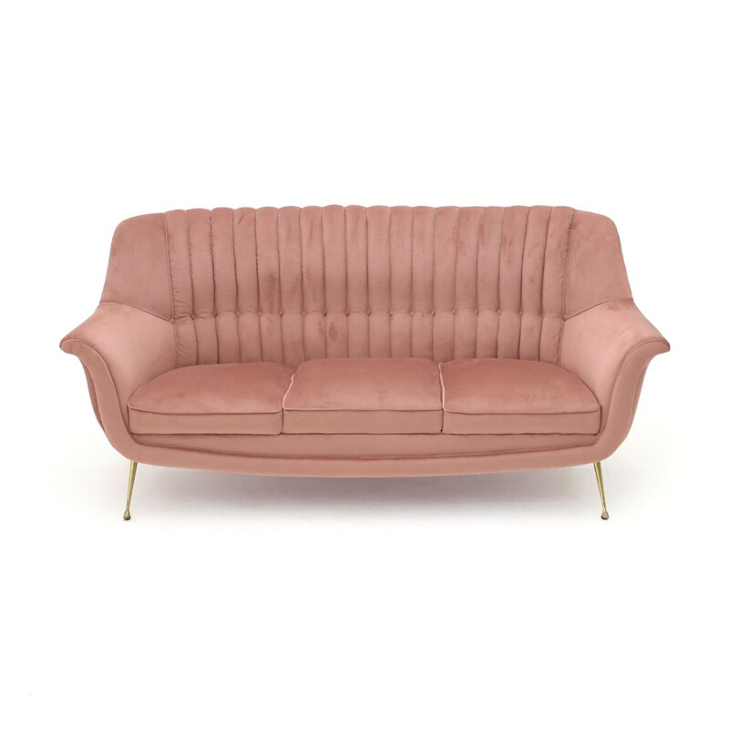 Vintage 3-Sitzer-Sofa aus rosa Samt 1950