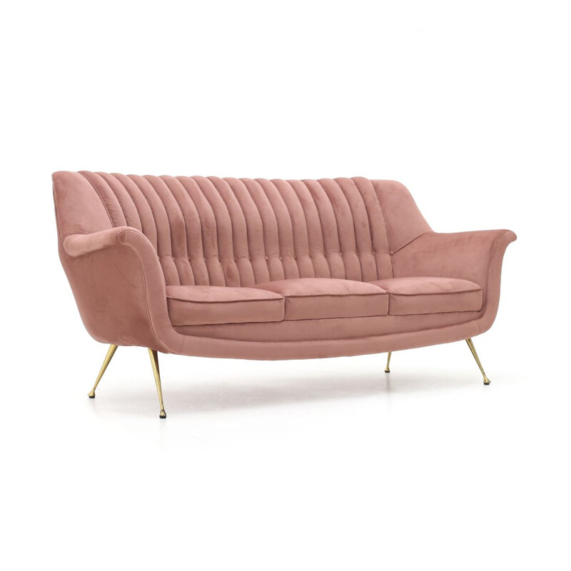 Vintage 3 seater  sofa in pink velvet 1950s