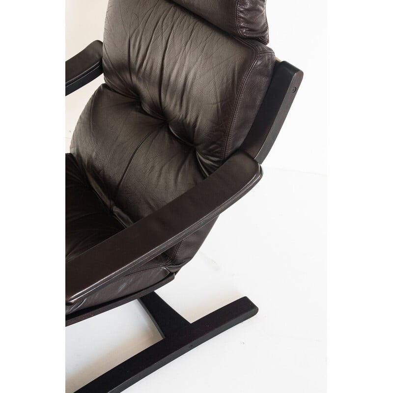 Fauteuil vintage en cuir par Ake Fribytter pour Nelo Suède 1970