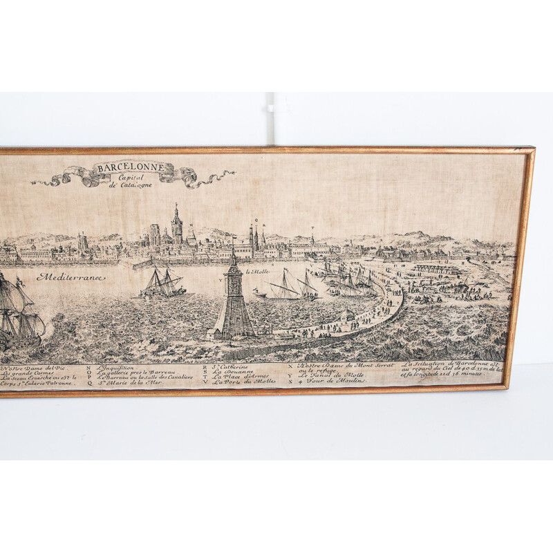 Serigrafia sobre tela de Barcelona vintage reprodução de uma gravura do século XVIII