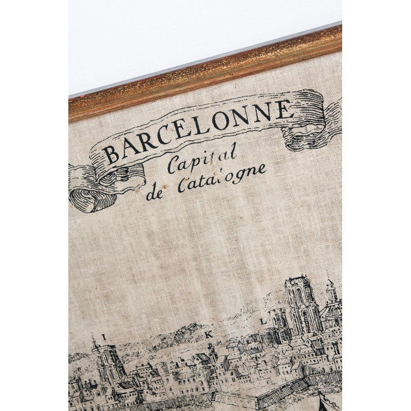 Serigrafie op vintage Barcelona doek reproductie van een 18e eeuwse gravure
