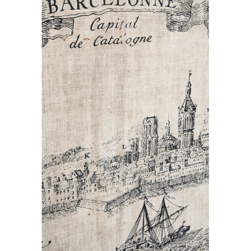 Serigrafia su tela vintage di Barcellona riproduzione di un'incisione del XVIII secolo