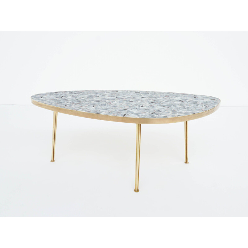 Vintage oval glass and brass mosaic coffee table by Berthold Müller Germany 1950s