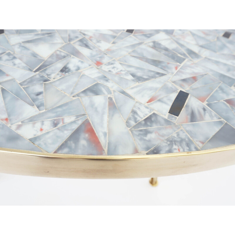 Vintage oval glass and brass mosaic coffee table by Berthold Müller Germany 1950s