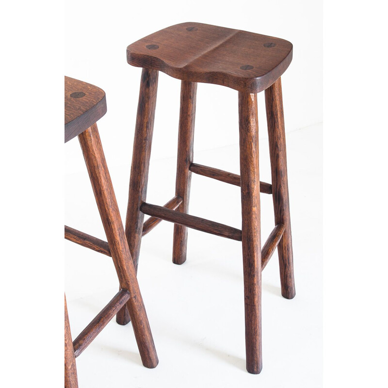Set of 3 vintage oak stools France 1960s