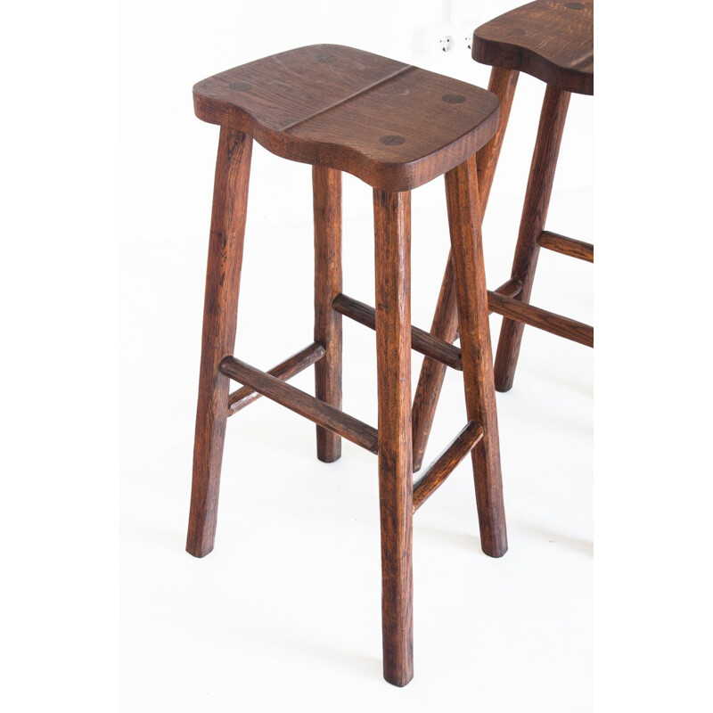 Set of 3 vintage oak stools France 1960s