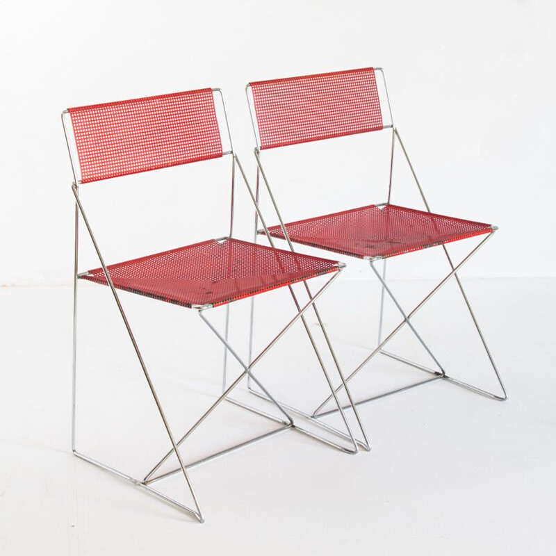 Par de cadeiras vintage X-Line em metal esmaltado e cromado por N.J. Haugesen para Bent Krogh