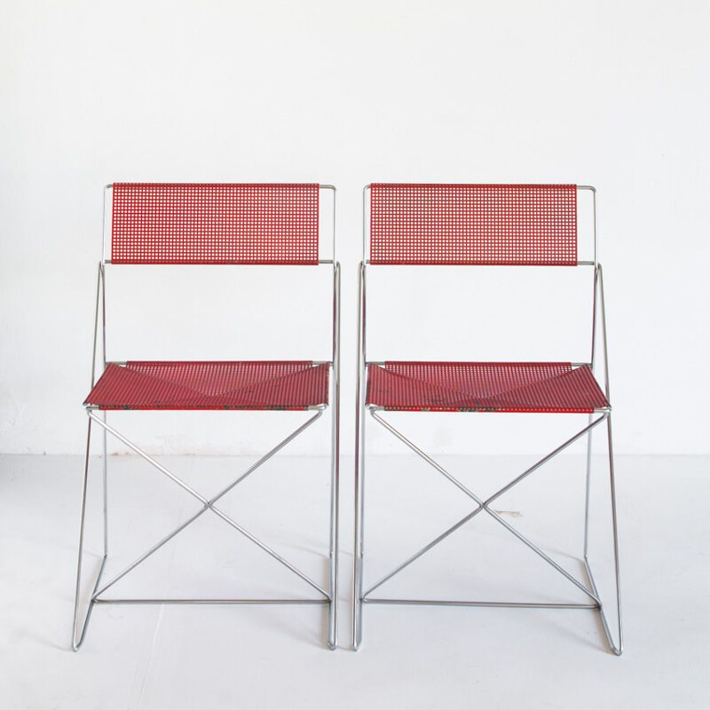 Paire de chaises vintage X-Line en métal émaillé et chromé par N.J. Haugesen pour Bent Krogh 